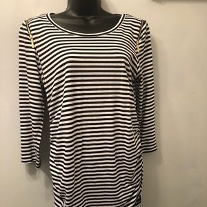 Michael Kors 3/4 Sleeved Striped Top Black White